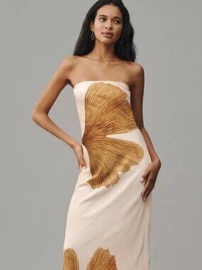 NWT Anthropologie Fleur Strapless Satin Maxi Slip Dress, L